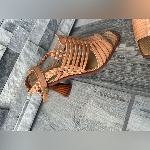 Sam Edelman Anthropologie Holland Leather Woven Ankle Strap Heels Sand 10.5 NWOT - Picture 5 of 12
